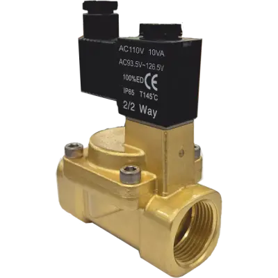Vana control fluide din alama apa/aer/ulei normal inchisa 3/4" orificiu 20 mm cu bobina si conector - 110VAC