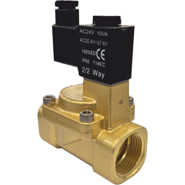 Vana control fluide din alama apa/aer/ulei normal inchisa 3/4" orificiu 20 mm cu bobina si conector - 24VAC Vana control fluide din alama apa/aer/ulei normal inchisa 3/4" orificiu 20 mm cu bobina si conector - 24VAC