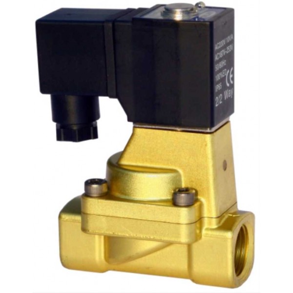 Vana control fluide din alama apa/aer/ulei normal deschisa 1/2" orificiu 15 mm cu bobina si conector - 12VDC