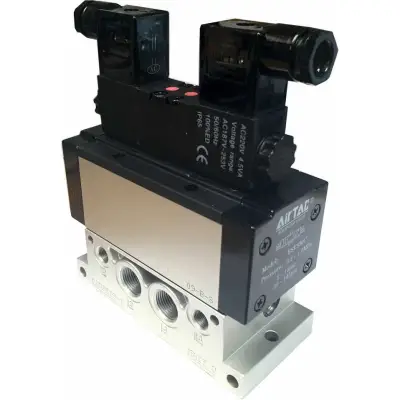 Electrovalva 5/3 centrul inchis ISO 5599/1 bistabila cu bobine si conectori cu led prezenta tensiune - 24VDC