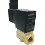 Vana control fluide din alama apa/aer/ulei normal inchisa 1/4" orificiu 3 mm cu bobina si conector - 110VAC Vana control fluide din alama apa/aer/ulei normal inchisa 1/4" orificiu 3 mm cu bobina si conector - 110VAC