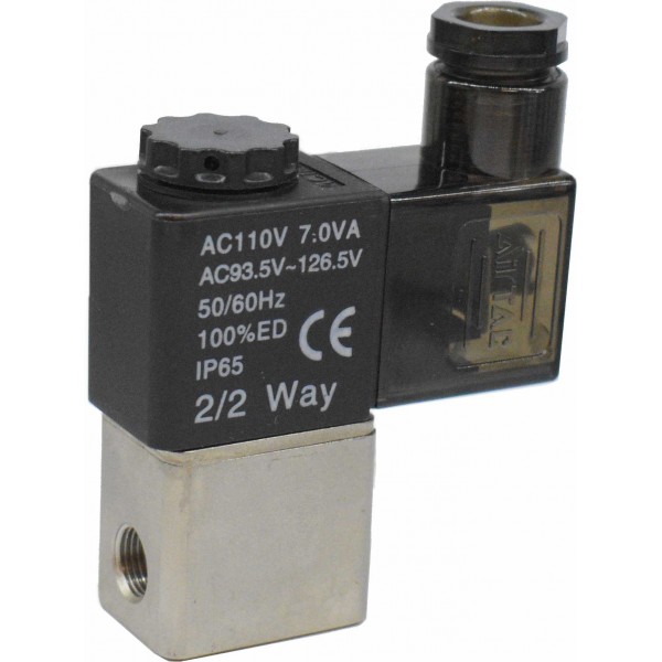 Vana control fluide din alama apa/aer/ulei normal inchisa 1/8" orificiu 2,5 mm cu bobina si conector - 110VAC