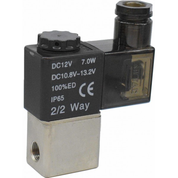 Vana control fluide din alama apa/aer/ulei normal inchisa 1/8" orificiu 2,5 mm cu bobina si conector - 12VDC