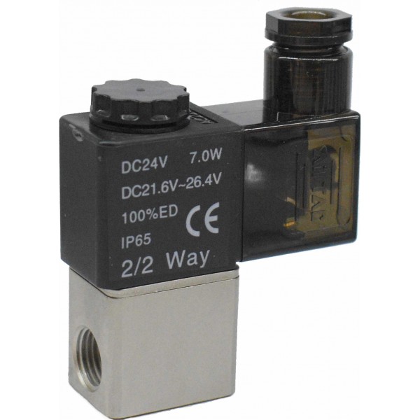 Vana control fluide din alama apa/aer/ulei normal inchisa 1/4" orificiu 2,5 mm cu bobina si conector - 24VDC