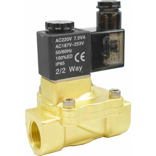 Vana control fluide din alama apa/aer/ulei normal inchisa 1/2" orificiu 13 mm cu bobina si conector - 220VAC