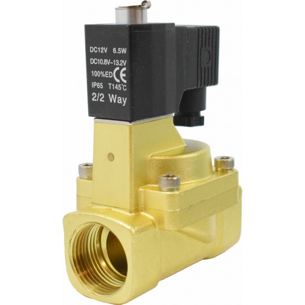 Vana control fluide din alama apa/aer/ulei normal deschisa 3/4" orificiu 20 mm cu bobina si conector - 12VDC