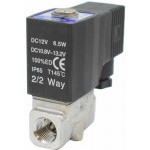 Vana control fluide din inox 20 bar apa/aer/ulei/abur normal inchisa 1/4" cu bobina si conector - 12VDC