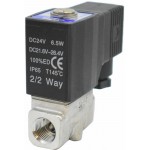 Vana control fluide din inox 20 bar apa/aer/ulei/abur normal inchisa 1/4" cu bobina si conector - 24VDC