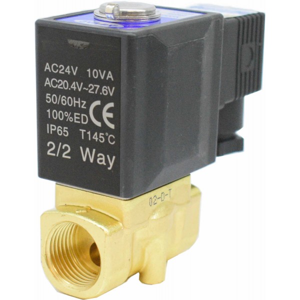 Vana control fluide din alama apa/aer/ulei normal inchisa 1/2" orificiu 5 mm cu bobina si conector - 24VAC