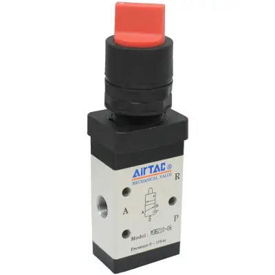 Distribuitor manual schema 3/2 seria 200 G1/8 actionare tip selector rosu