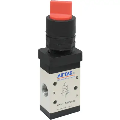Distribuitor manual schema 3/2 seria 200 G1/4 actionare tip selector rosu