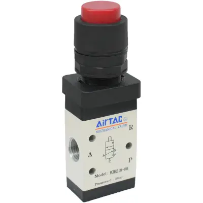 Distribuitor manual schema 3/2 seria 200 G1/4 cu actionare tip buton in relief rosu