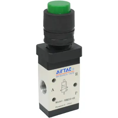 Distribuitor manual schema 3/2 seria 200 G1/4 actionare tip buton in relief verde