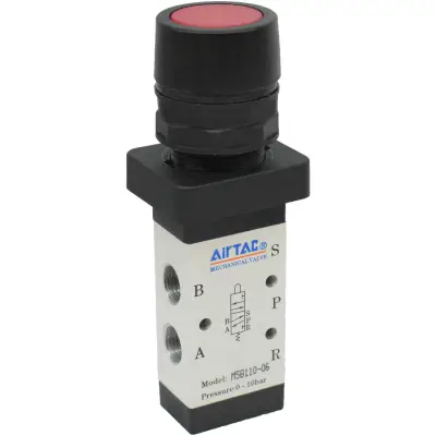 Distribuitor manual schema 5/2 seria 100 G1/8 actionare tip buton ingropat rosu