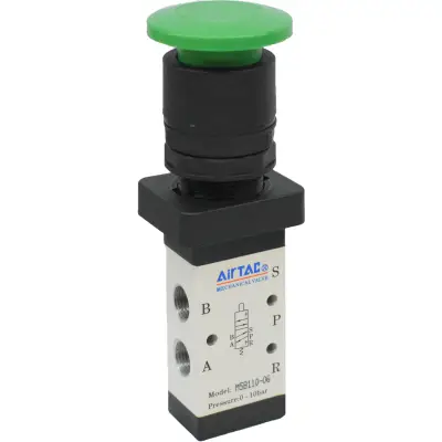 Distribuitor manual schema 5/2 seria 100 G1/8 actionare tip ciuperca verde