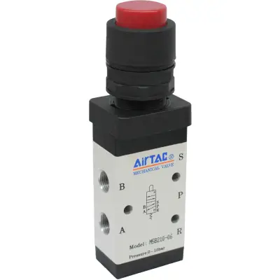 Distribuitor manual schema 5/2 seria 200 G1/8 actionare tip buton in relief rosu