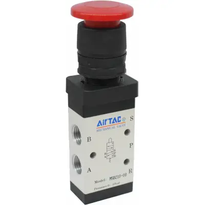 Distribuitor manual schema 5/2 seria 200 G1/4 actionare tip ciuperca rosu