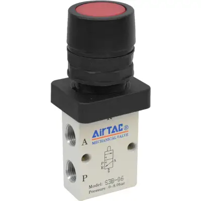 Distribuitor cu buton rosu ingropat 3/2 seria S3 1/8"