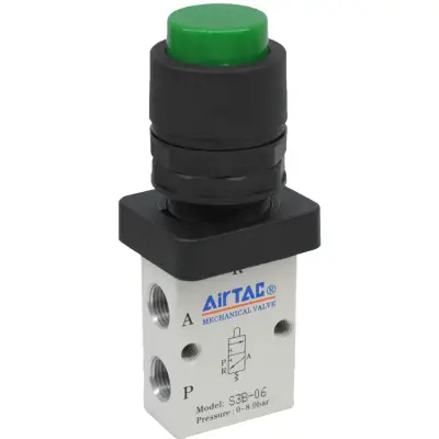 Distribuitor cu buton verde in relief 3/2 seria S3 1/8"