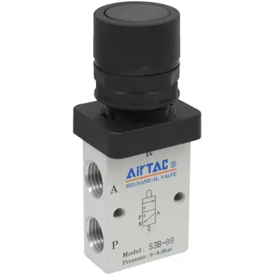 Distribuitor cu buton negru ingropat 3/2 seria S3 1/4"