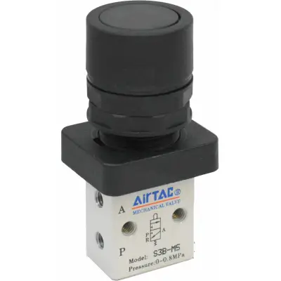 Distribuitor manual schema 3/2 mini M5 actionare tip buton ingropat negru