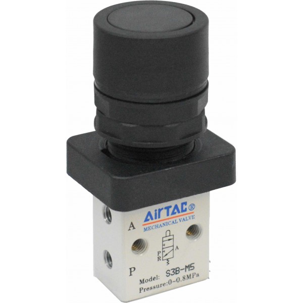 Distribuitor manual schema 3/2 mini M5 actionare tip buton ingropat negru