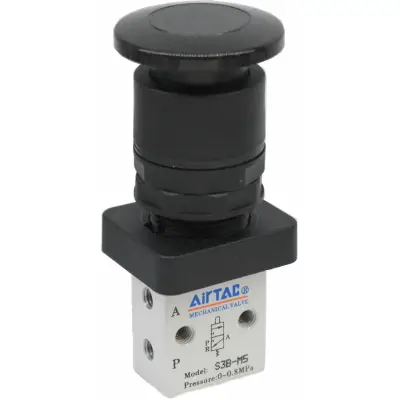 Distribuitor manual schema 3/2 mini M5 actionare tip ciuperca negru
