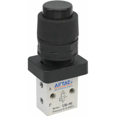 Distribuitor manual schema 3/2 mini M5 actionare tip buton in relief negru