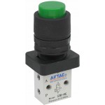 Distribuitor manual schema 3/2 mini M5 actionare tip buton in relief verde