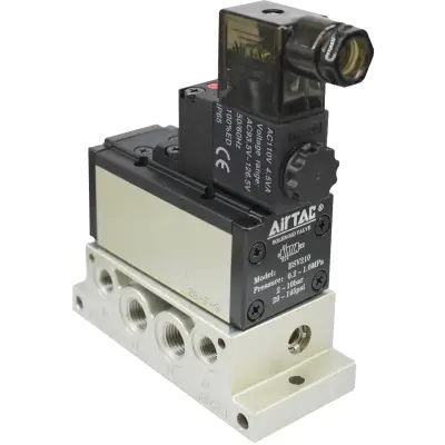 Electrovalva monostabila 5/2 ISO 5599/1 cu bobina si conector cu led prezenta tensiune - 110VAC